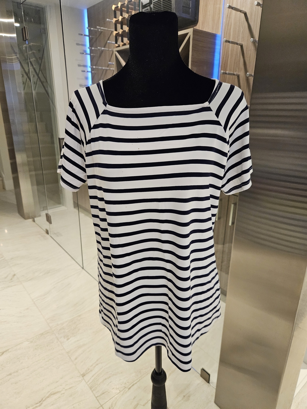 Talbots Black and White Striped Short Sleeve Top